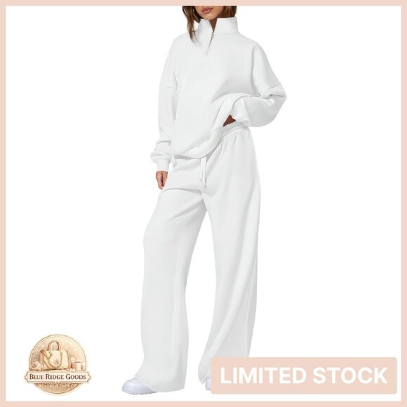 Quarter Zip Sweatshirt Straight Leg Pants Set Cozy Chic Fall Lounge Wear